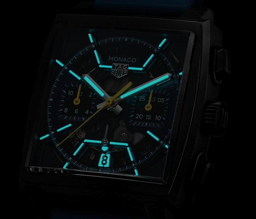 TAG Heuer Monaco Titanium Black DLC 39mm Automatic Blue with Yellow Accents Box Papers Warranty Card CBL2188.FT6261
