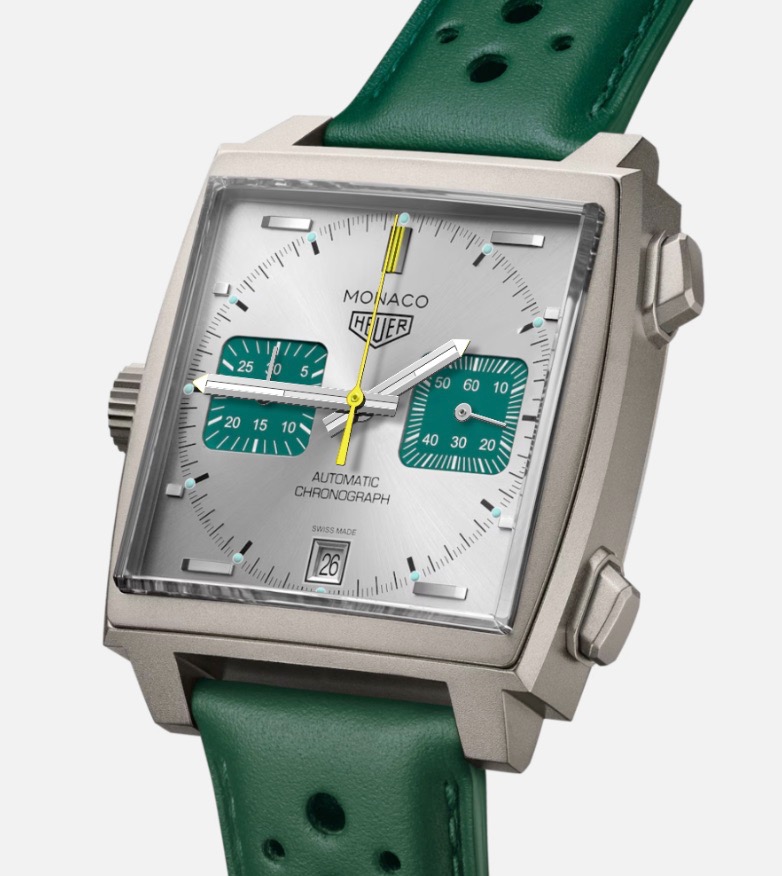 TAG Heuer Monaco Titanium 39mm Automatic Racing Green with Yellow Accents Box Papers Warranty Card CAW218E.FC6565 Limited Edition