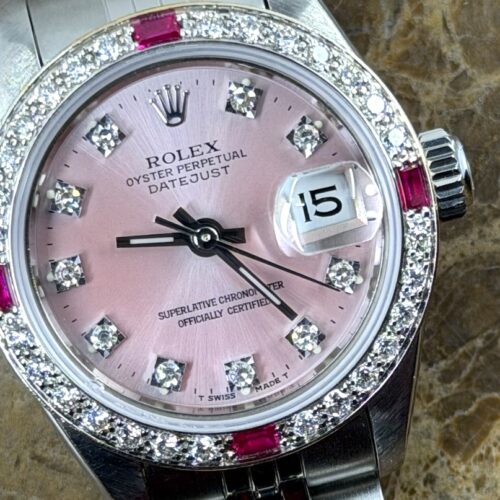 Rolex Lady Datejust 26mm Automatic Steel Pink Diamond Dial Diamond Bezel with Jubilee Bracelet model 69174 with Rolex Gift Bag