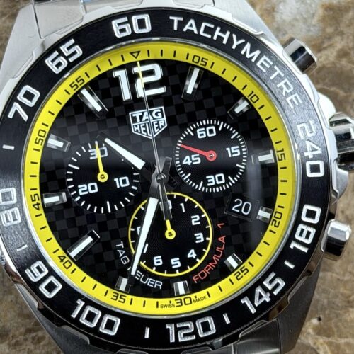 TAG Heuer Formula 1 Chronograph Black Dial Yellow Accents 43mm Quartz Box Papers model CAZ101AC.BA0842