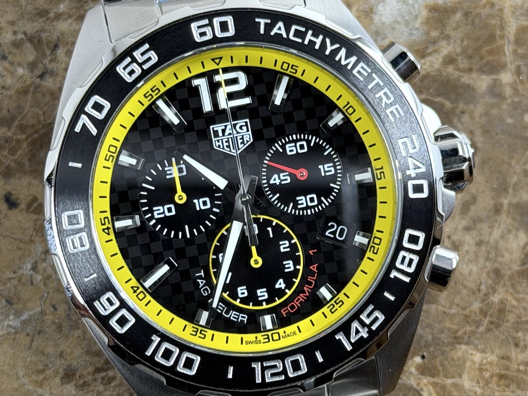 TAG Heuer Formula 1 Chronograph Black Dial Yellow Accents 43mm Quartz Box Papers model CAZ101AC.BA0842