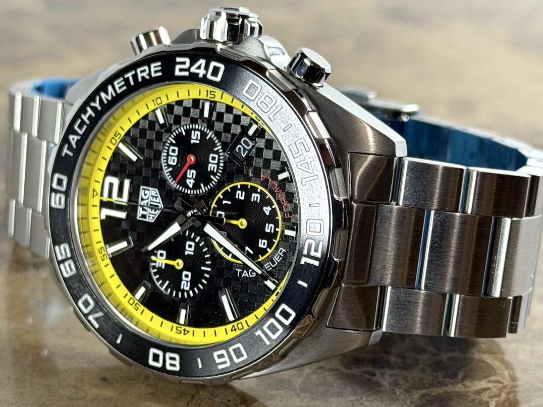 TAG Heuer Formula 1 Chronograph Black Dial Yellow Accents 43mm Quartz Box Papers model CAZ101AC.BA0842