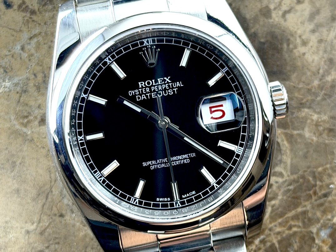 Rolex Datejust 36 Mens Automatic Black Dial with Roulette Date Wheel model 116200