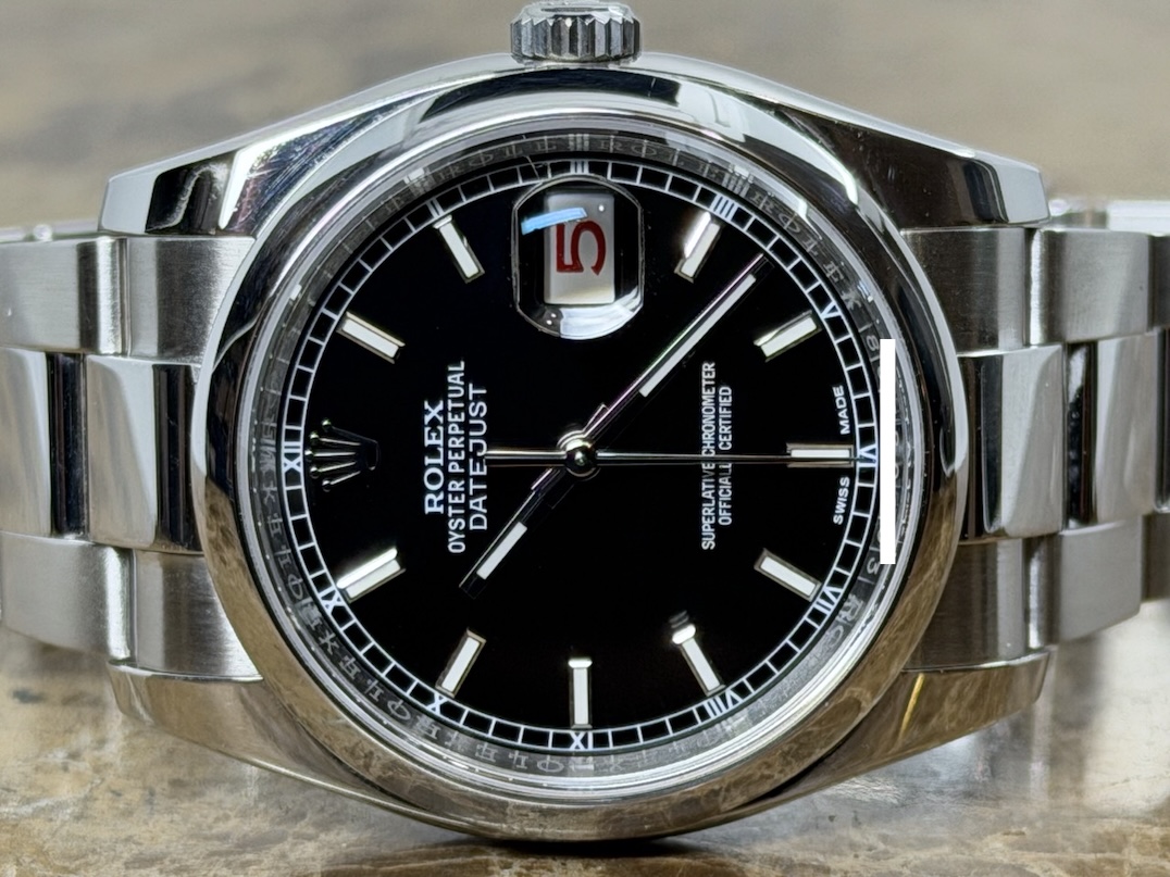 Rolex Datejust 36 Mens Automatic Black Dial with Roulette Date Wheel model 116200