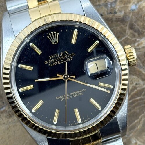 Rolex Datejust 36 18k Gold / Steel Automatic Jubilee Bracelet Black Dial with Rolex Box 16013