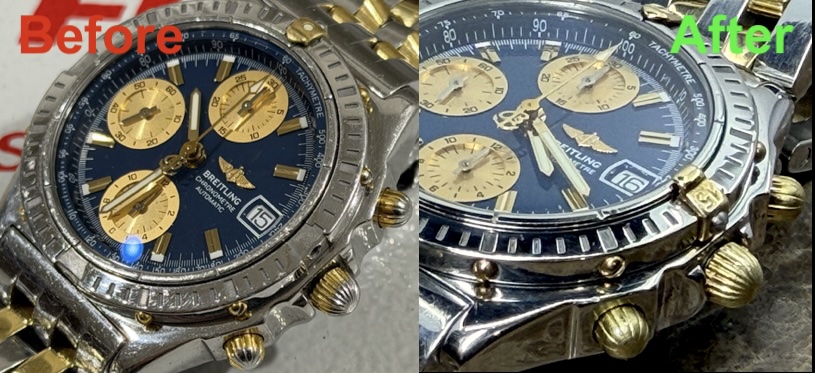 Fix Breitling Crown and Chronograph pushers and buttons gold plate