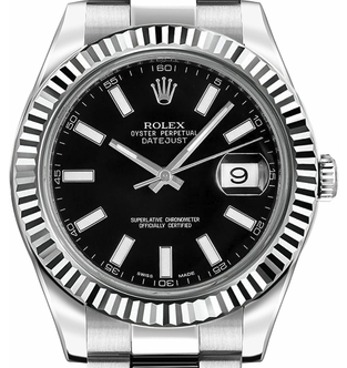 Rolex Datejust 41mm Automatic Black Index Dial 18k White Gold fluted bezel Oyster Bracelet 116334
