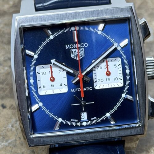 TAG Heuer Monaco Chronograph 39mm Automatic HEUER02 Blue / Silver Steve McQueen Square CBL2111.FC6453
