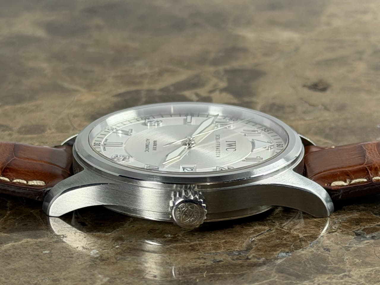IWC Spitfire Pilot Mark XVI 39mm Automatic Silver Dial with Brown Strap with Box Papers iw325502