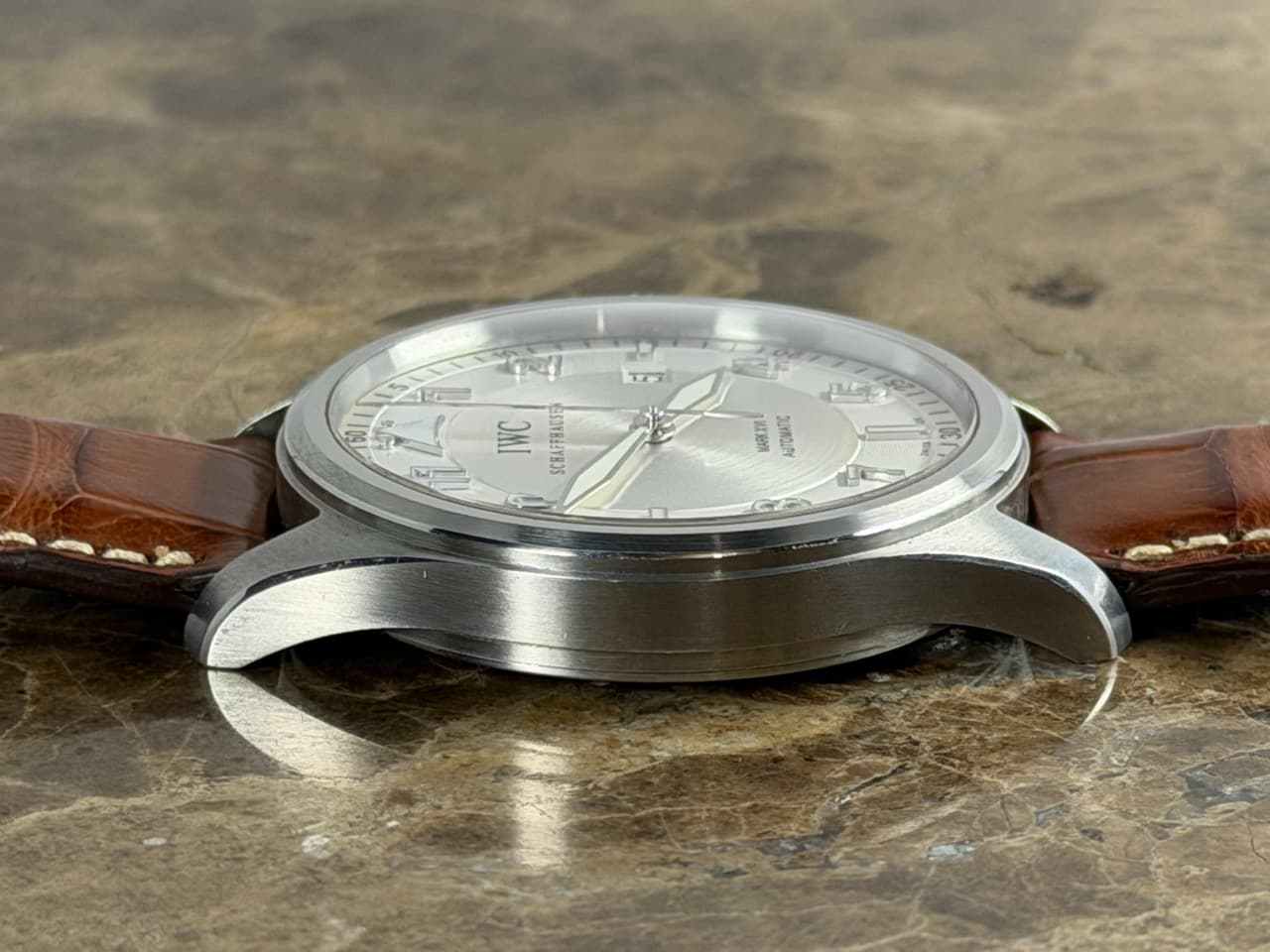 IWC Spitfire Pilot Mark XVI 39mm Automatic Silver Dial with Brown Strap with Box Papers iw325502