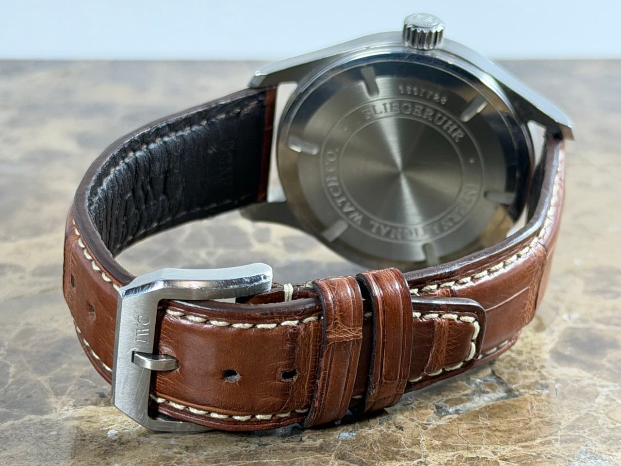 IWC Spitfire Pilot Mark XVI 39mm Automatic Silver Dial with Brown Strap with Box Papers iw325502