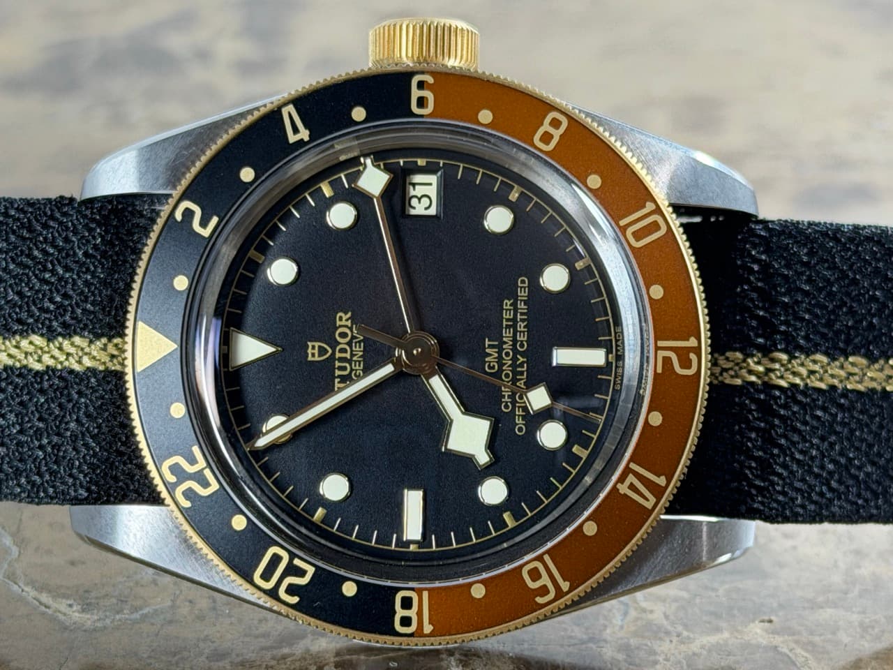 Tudor Black Bay GMT S&G 41mm Automatic Gold / Steel Diver on Fabric Strap Rootbeer 79833MN Box Papers Card 2026