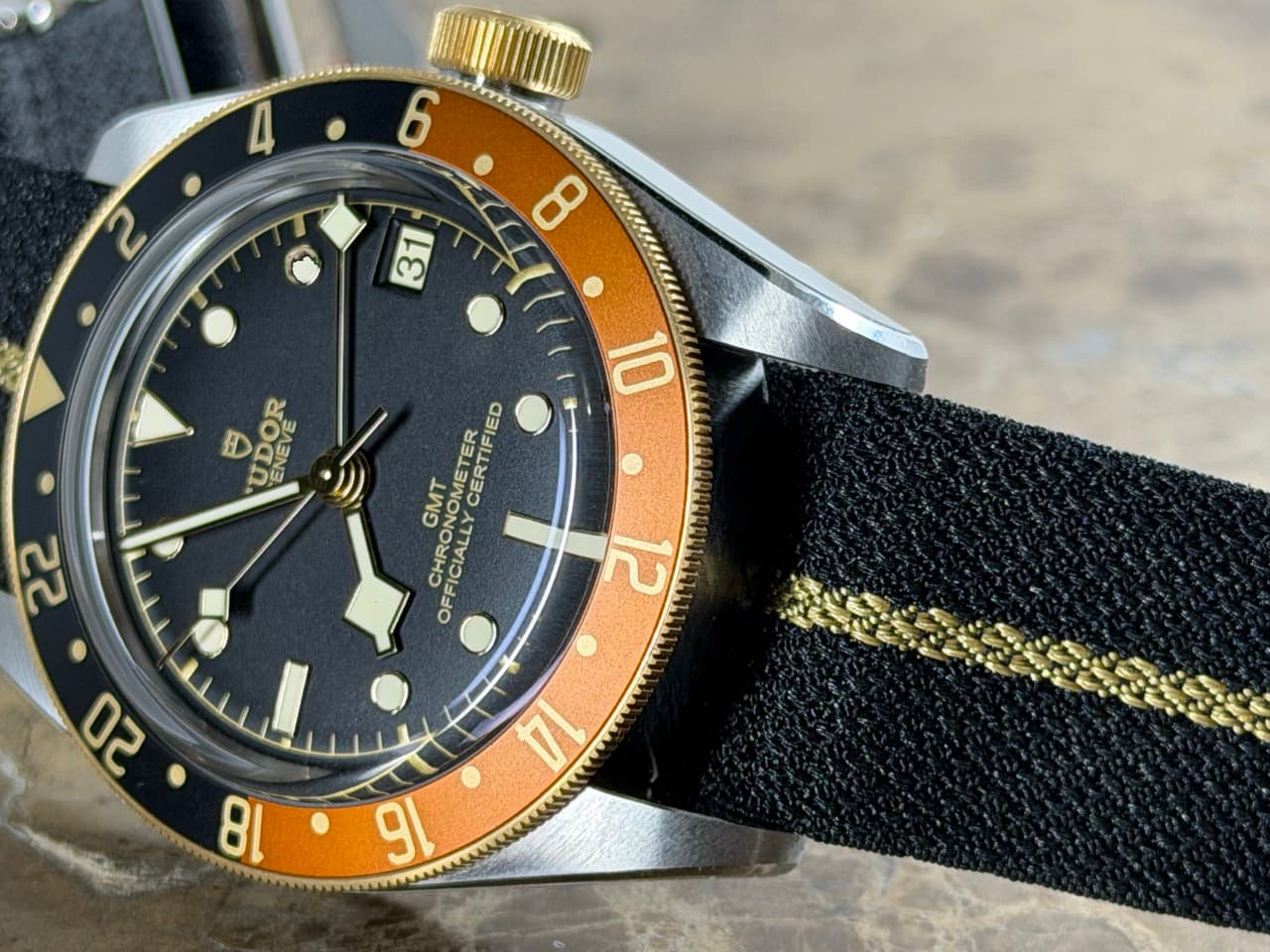 Tudor Black Bay GMT S&G 41mm Automatic Gold / Steel Diver on Fabric Strap Rootbeer 79833MN Box Papers Card 2026