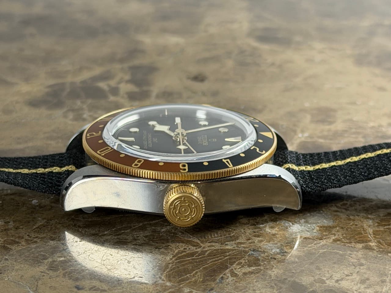 Tudor Black Bay GMT S&G 41mm Automatic Gold / Steel Diver on Fabric Strap Rootbeer 79833MN Box Papers Card 2026