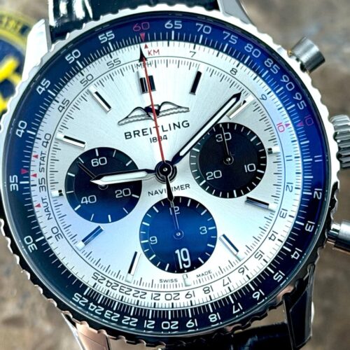 BREITLING Navitimer B01 Chronograph 43 Automatic Silver Black with Box Papers Card AB0138241G1P1 Never Worn
