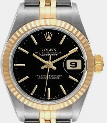 Rolex Lady Datejust 26mm Automatic 18k Gold / Steel with Black Dial Jubilee Bracelet Saphire Quickset with Rolex Box Papers