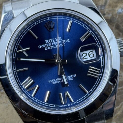 Rolex Datejust 41 Automatic with Blue Dial Oyster Bracelet model 126300 with Box Papers Card