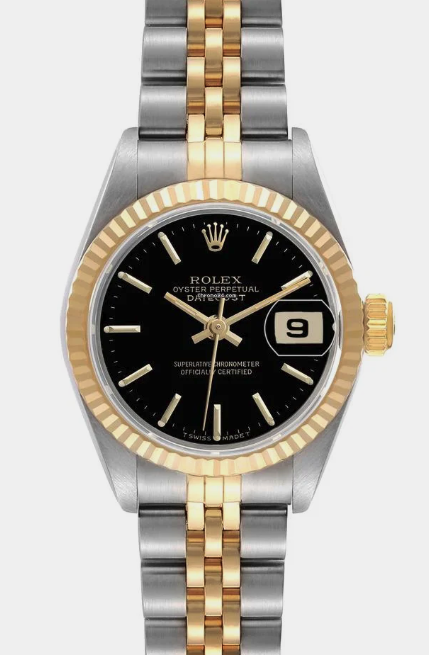 Rolex Lady Datejust 26mm Automatic 18k Gold / Steel with Black Dial Jubilee Bracelet Saphire Quickset with Rolex Box Papers