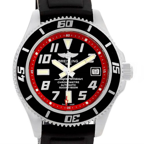 Breitling SuperOcean 42 Automatic Black Dial Red inner bezel ring on a Rubber Dive strap with Breitling Travel Box A17364