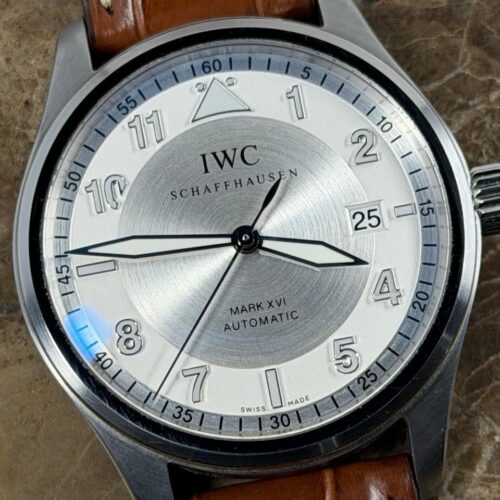 IWC Spitfire Pilot Mark XVI 39mm Automatic Silver Dial with Brown Strap with Box Papers iw325502
