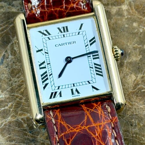 CARTIER Tank Lady's 18k Yellow Gold Quartz Dial White with Black Roman Numerals 81052