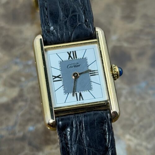 CARTIER Tank Vermeil Lady's 925 Plated in Yellow Gold Quartz Dial White / Silver with Deployed Buckle 5057001