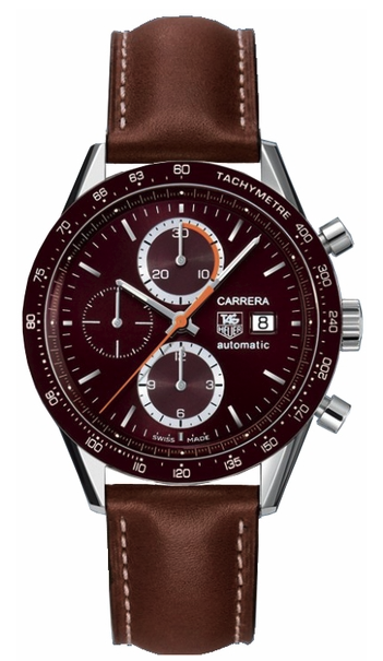 Tag Heuer Carrera Chronograph 41mm Automatic with Brown Dial with Orange accents Brown Strap CV2013-1