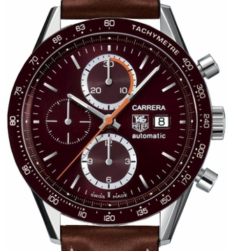 Tag Heuer Carrera Chronograph 41mm Automatic with Brown Dial with Orange accents Brown Strap CV2013-1