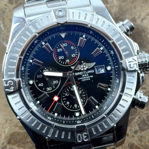 Breitling Super Avenger 48mm Automatic Black Dial Red Accents A13370 on Steel Bracelet with Box / Papers