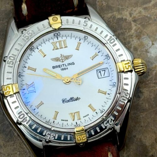 Breitling Callistiono 18k Yellow Gold and Steel 34mm Unisex Quartz White Dial with Leather Strap B64046 with Travel Box