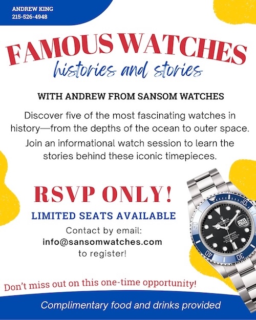 Sansom Watches Lunch and Learn Famous Watches Rolex Breitling Omega