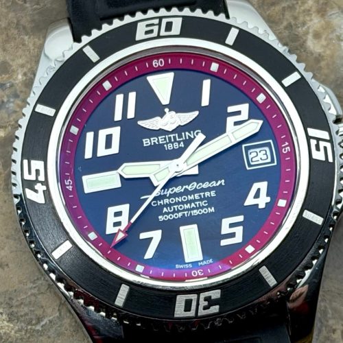 Breitling SuperOcean 42 Automatic Black Dial Red inner bezel ring on a Rubber Dive strap with Breitling Box A17364