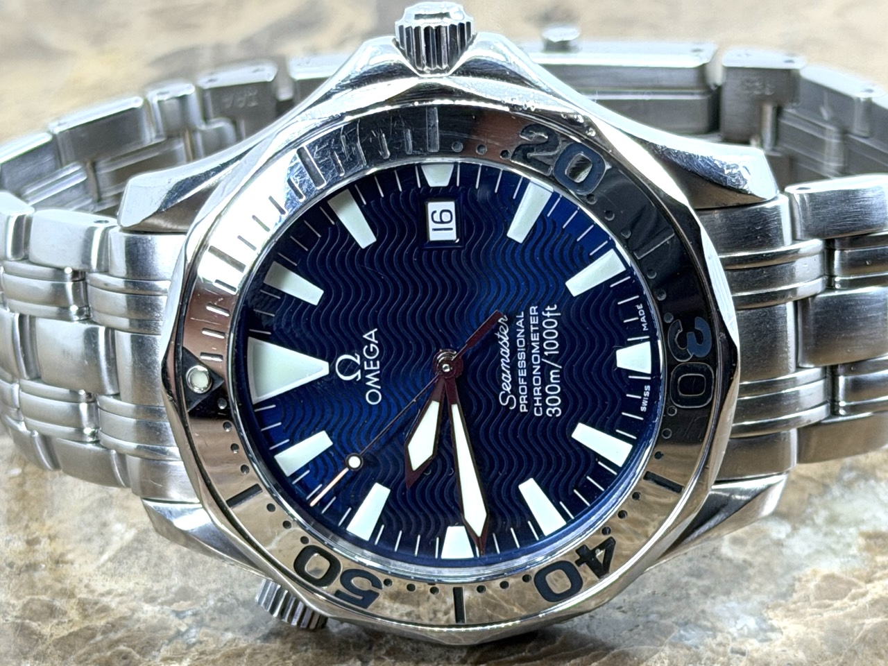 Omega Seamaster 300m Electric Blue Wave Dial 41mm Automatic with Box and Booklets model 2255.80
