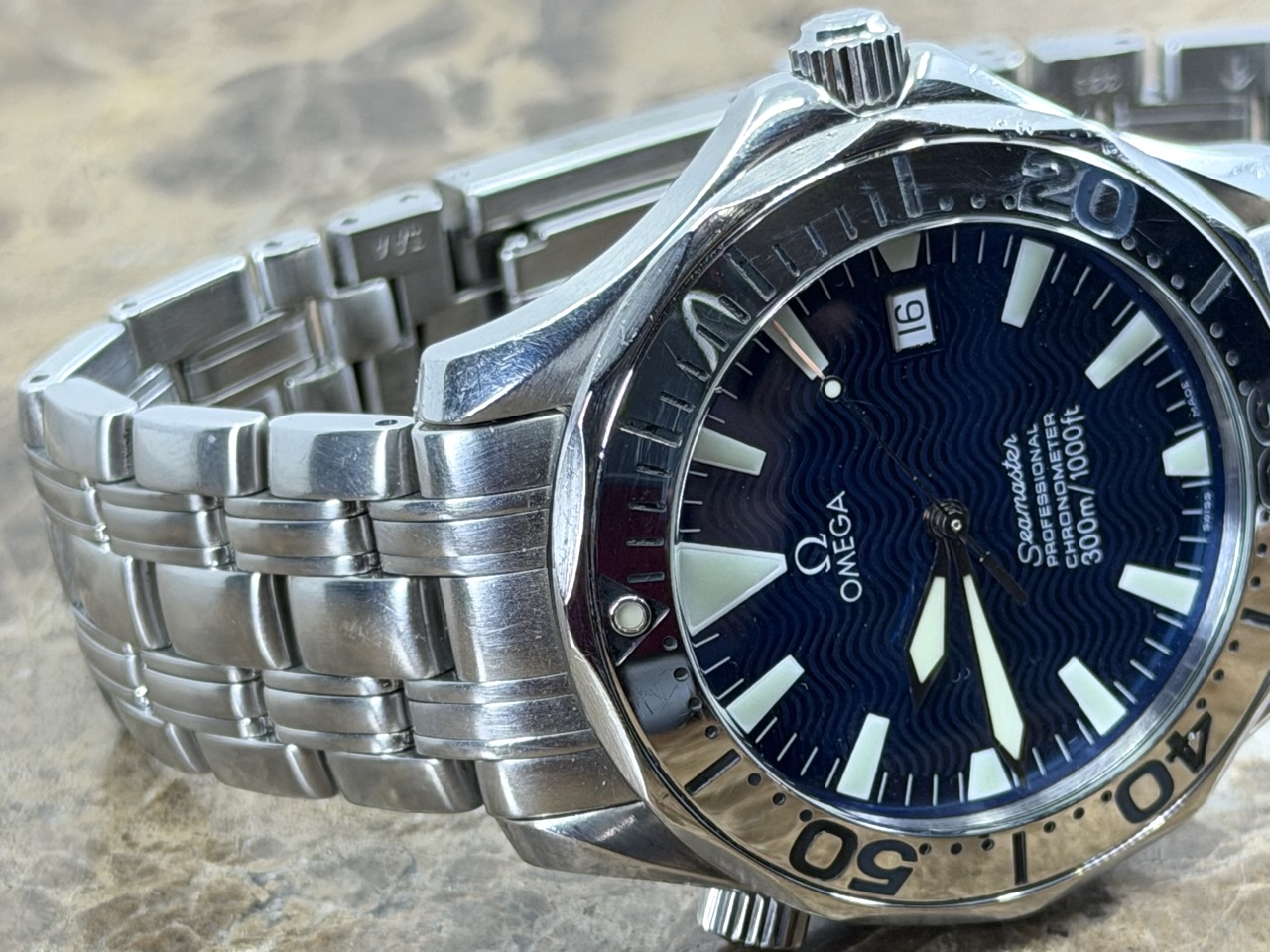 Omega Seamaster 300m Electric Blue Wave Dial 41mm Automatic with Box and Booklets model 2255.80