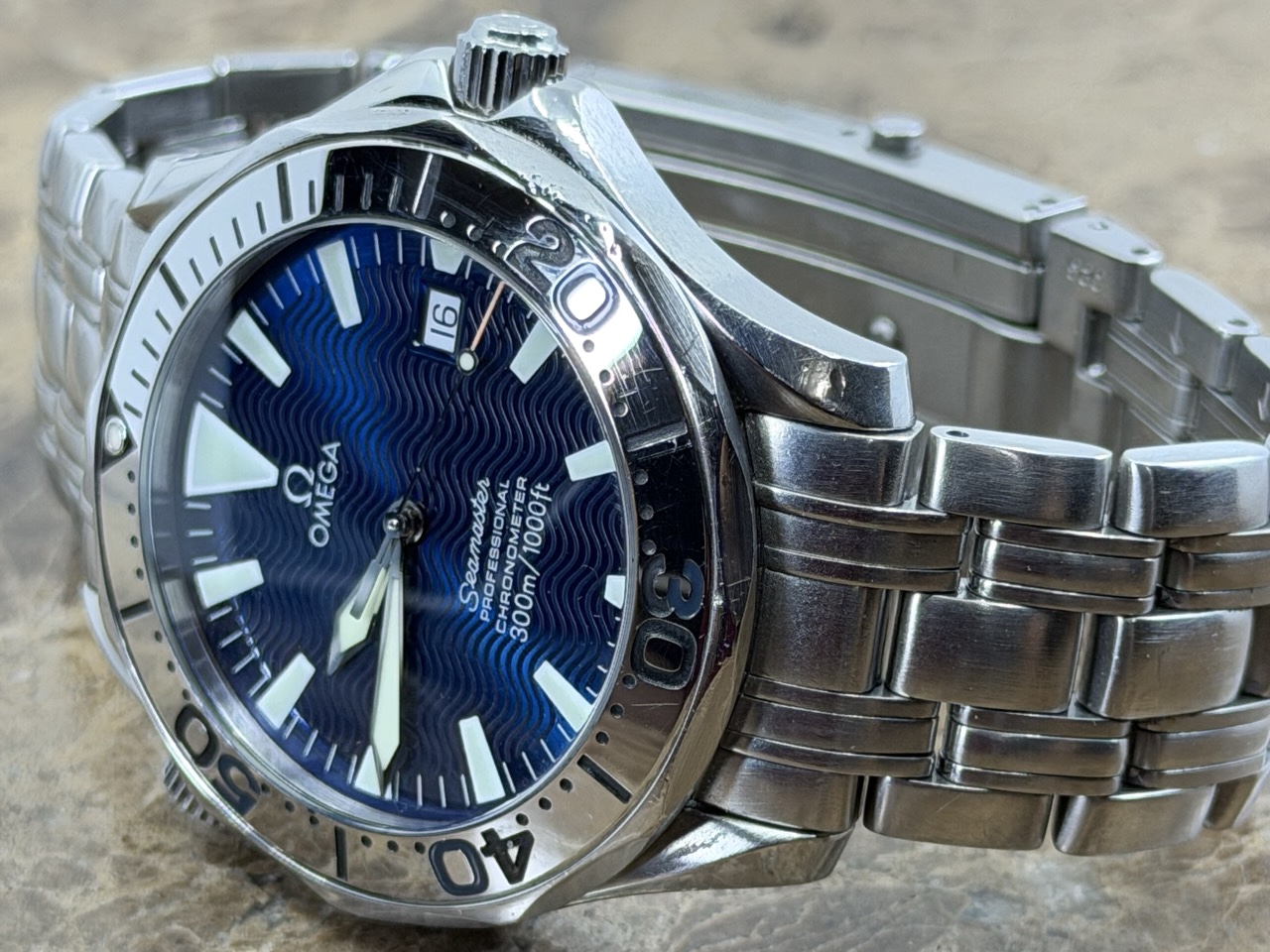 Omega Seamaster 300m Electric Blue Wave Dial 41mm Automatic with Box and Booklets model 2255.80