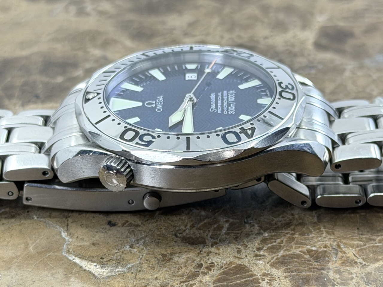 Omega Seamaster 300m Electric Blue Wave Dial 41mm Automatic with Box and Booklets model 2255.80