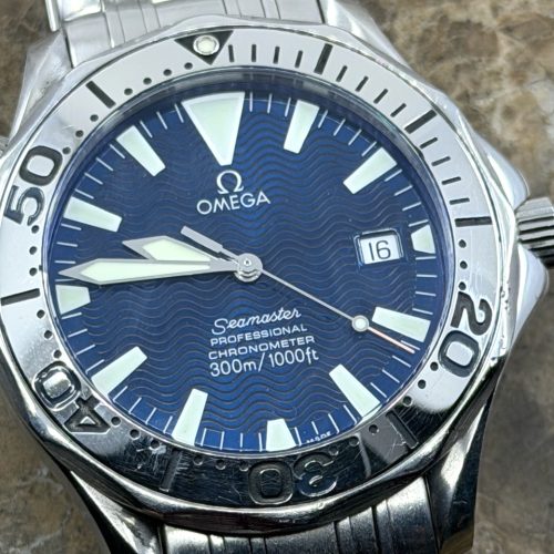 Omega Seamaster 300m Electric Blue Wave Dial 41mm Automatic with Box and Booklets model 2255.80