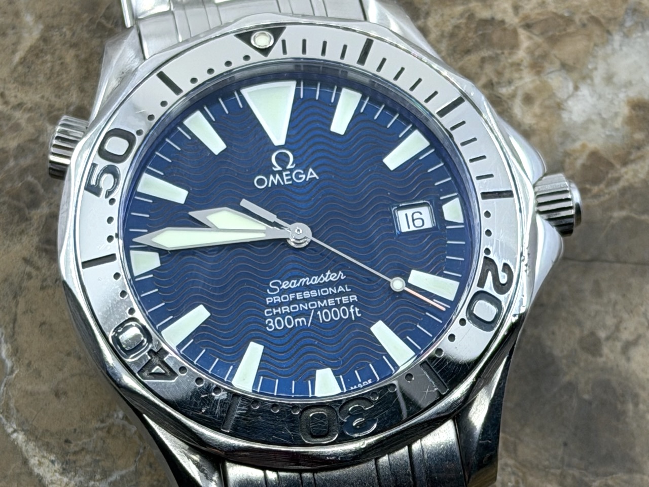 Omega Seamaster 300m Electric Blue Wave Dial 41mm Automatic with Box and Booklets model 2255.80