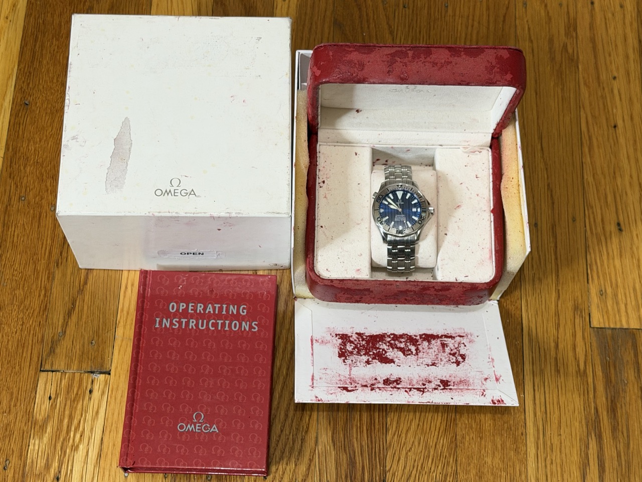 Omega Seamaster 300m Electric Blue Wave Dial 41mm Automatic with Box and Booklets model 2255.80