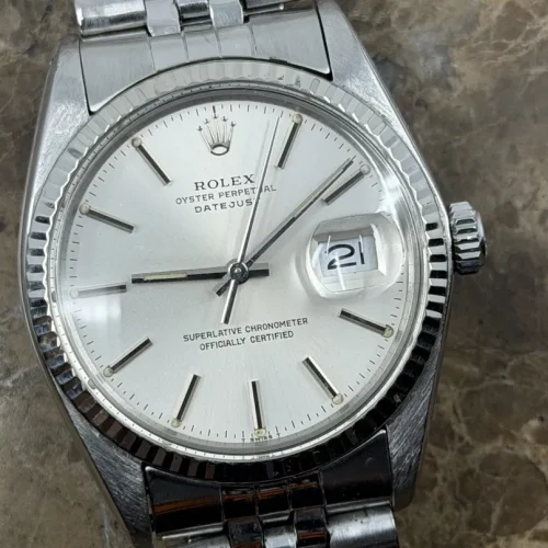 Rolex Oyster Perpetual Datejust 36 Automatic with Silver Dial White Gold Fluted Bezel Jubliee Bracelet model 16014