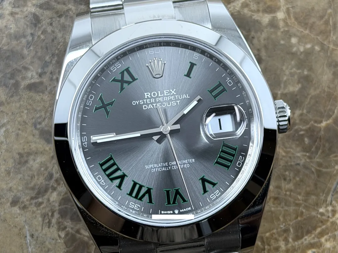 Rolex Datejust 41 Automatic with Wimbledon Dial Roman Numerals Oyster Bracelet model 126300 with Box Papers Card 2026 Never Worn