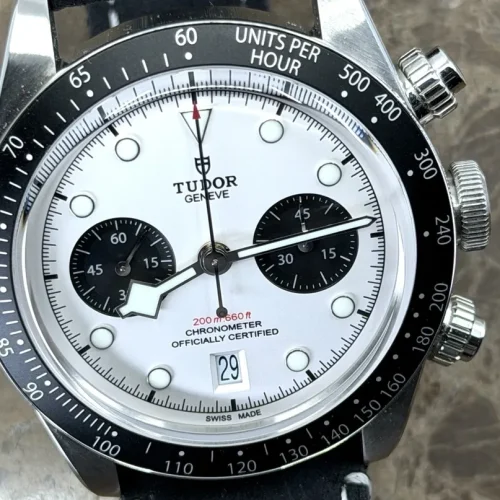 Tudor Black Bay Chrono Panda Opaline Dial Black Subs with Leather Deployed Buckle 41mm Automatic Chronograph Box Papers Card 79360N