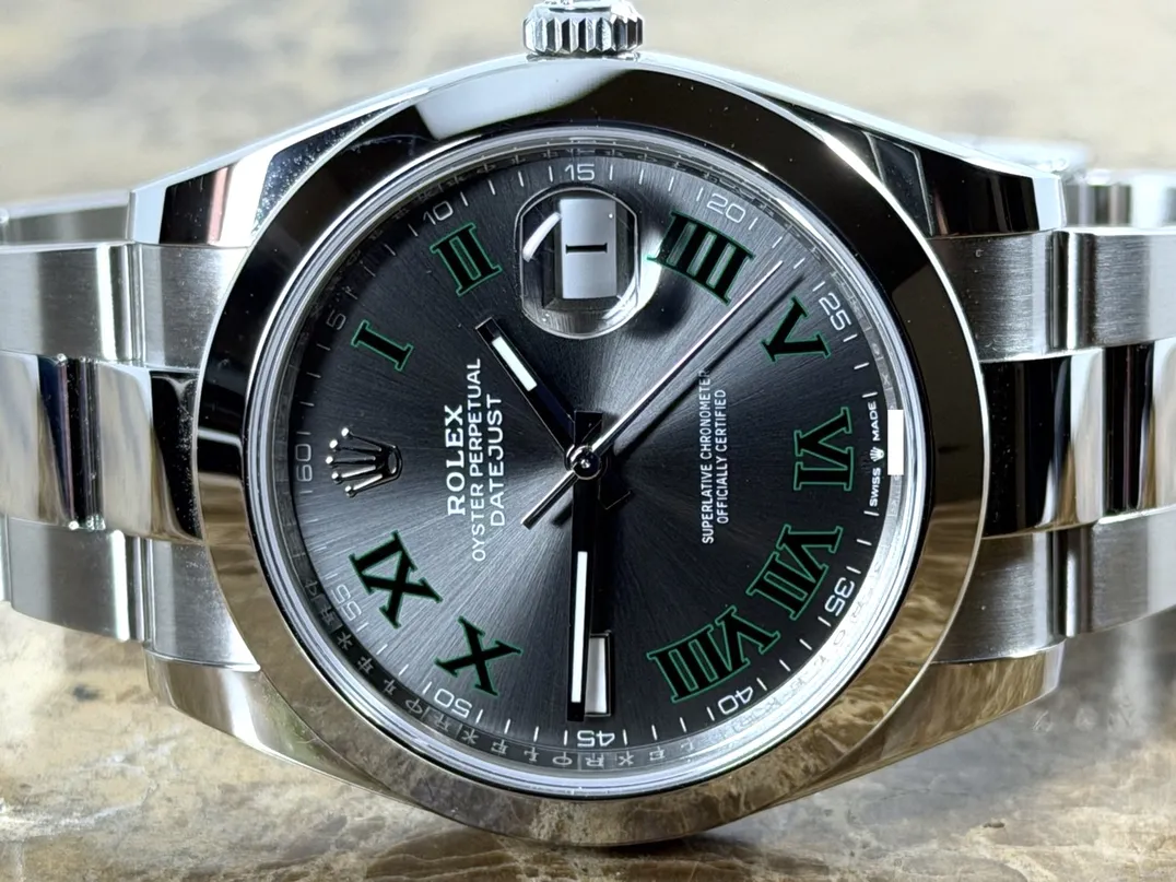 Rolex Datejust 41 Automatic with Wimbledon Dial Roman Numerals Oyster Bracelet model 126300 with Box Papers Card 2026 Never Worn