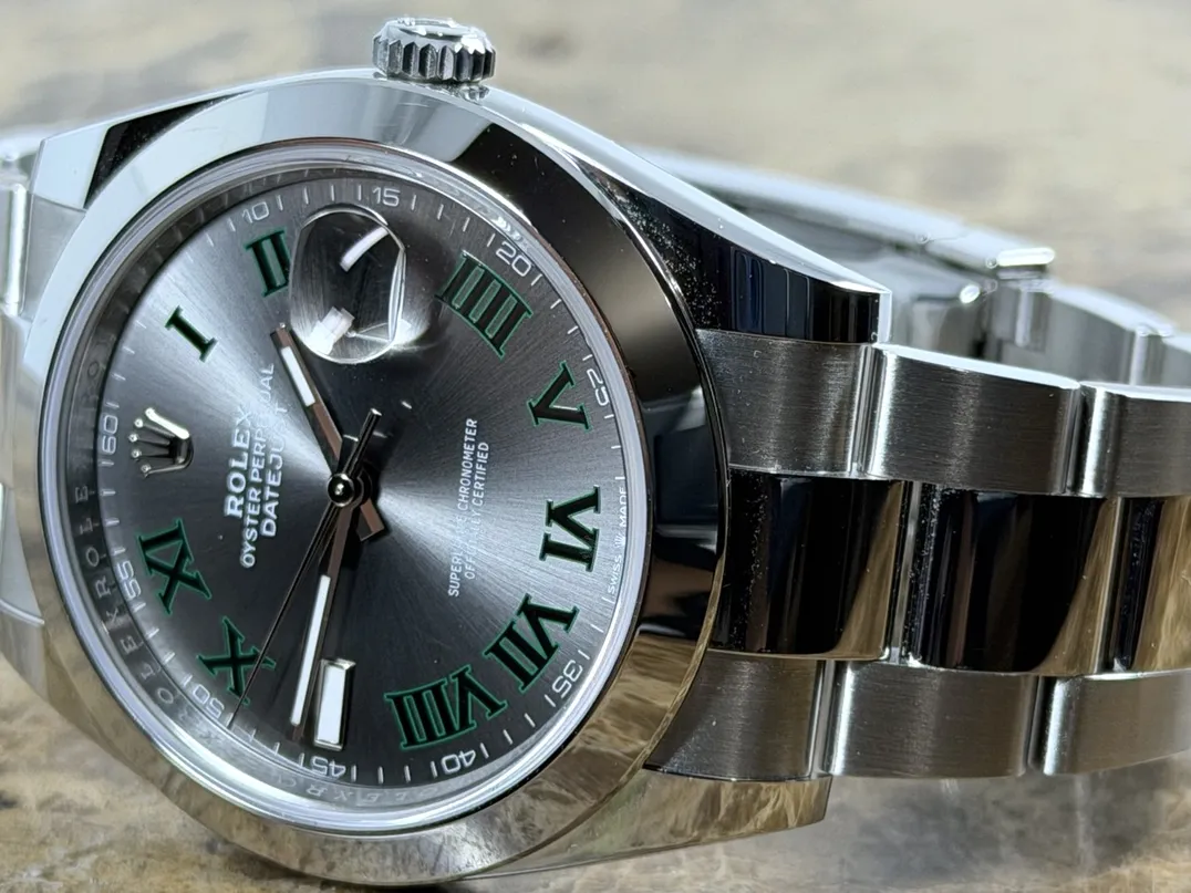 Rolex Datejust 41 Automatic with Wimbledon Dial Roman Numerals Oyster Bracelet model 126300 with Box Papers Card 2026 Never Worn