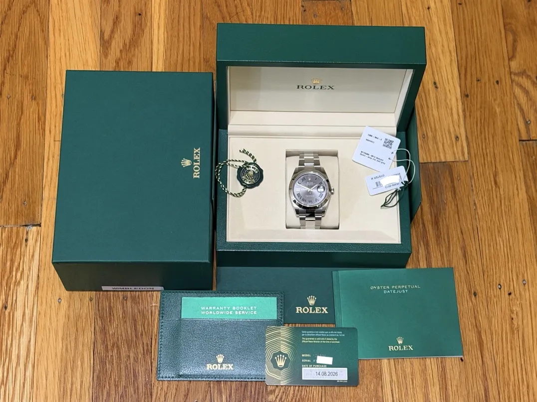 Rolex Datejust 41 Automatic with Wimbledon Dial Roman Numerals Oyster Bracelet model 126300 with Box Papers Card 2026 Never Worn