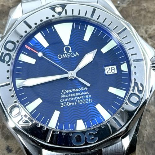 Omega Seamaster 300m Electric Blue Wave Dial 41mm Automatic with Box and Booklets model 2255.80 Box Papers